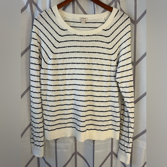 J. Crew Sweaters - J. Crew Striped Crew Neck Sweater in White and Navy